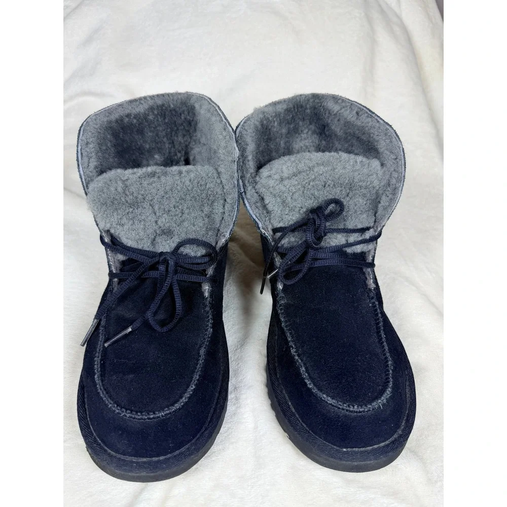UGG Women Diara Cuff Slipper Boot Size 8 Black Suede Shearling Fur Lined 1113090